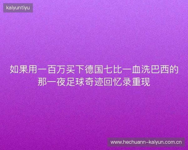 如果用一百万买下德国七比一血洗巴西的那一夜足球奇迹回忆录重现